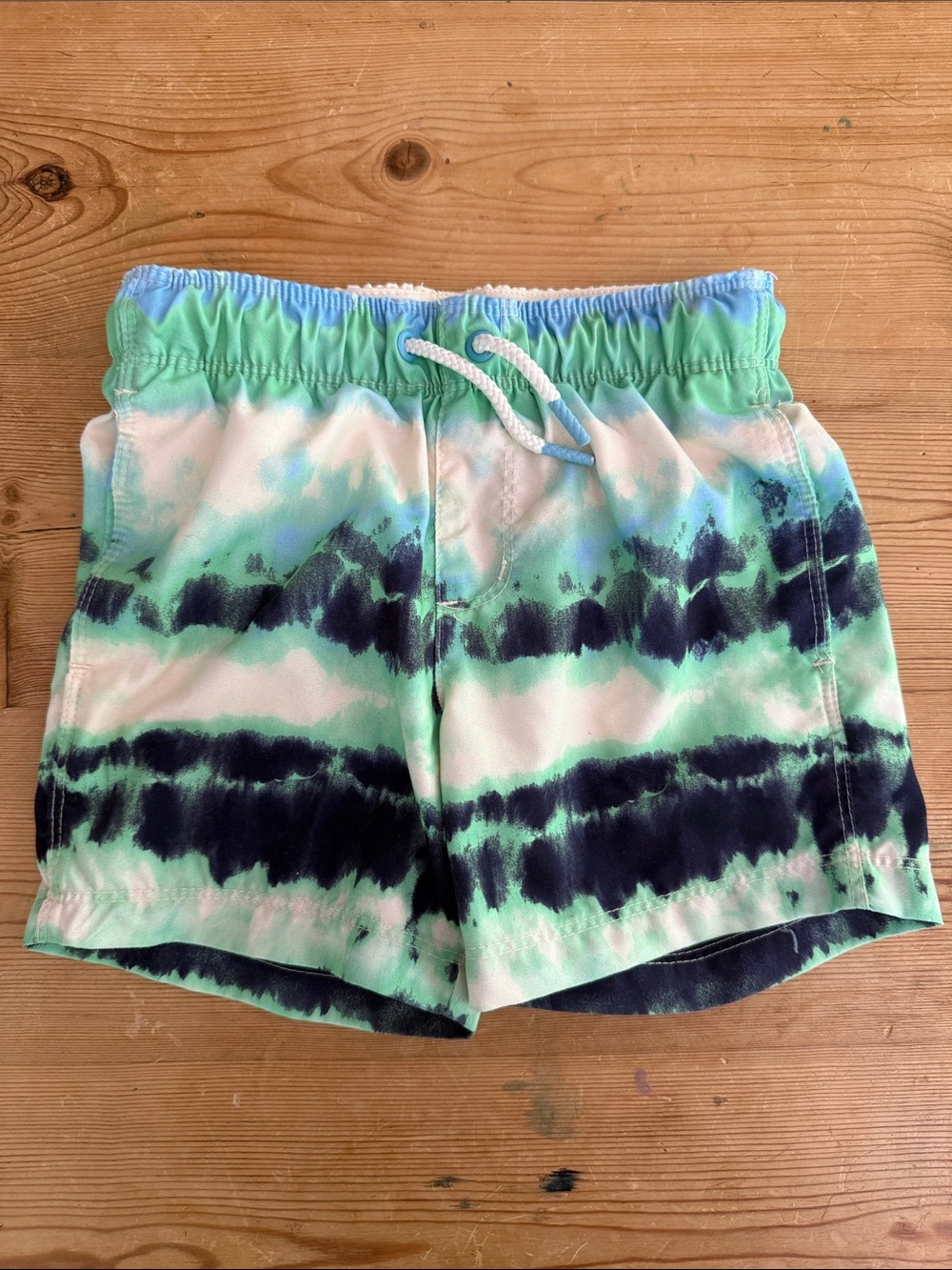 Cat & Jack Boys Green Blue Tie-Dye Swim Trunks